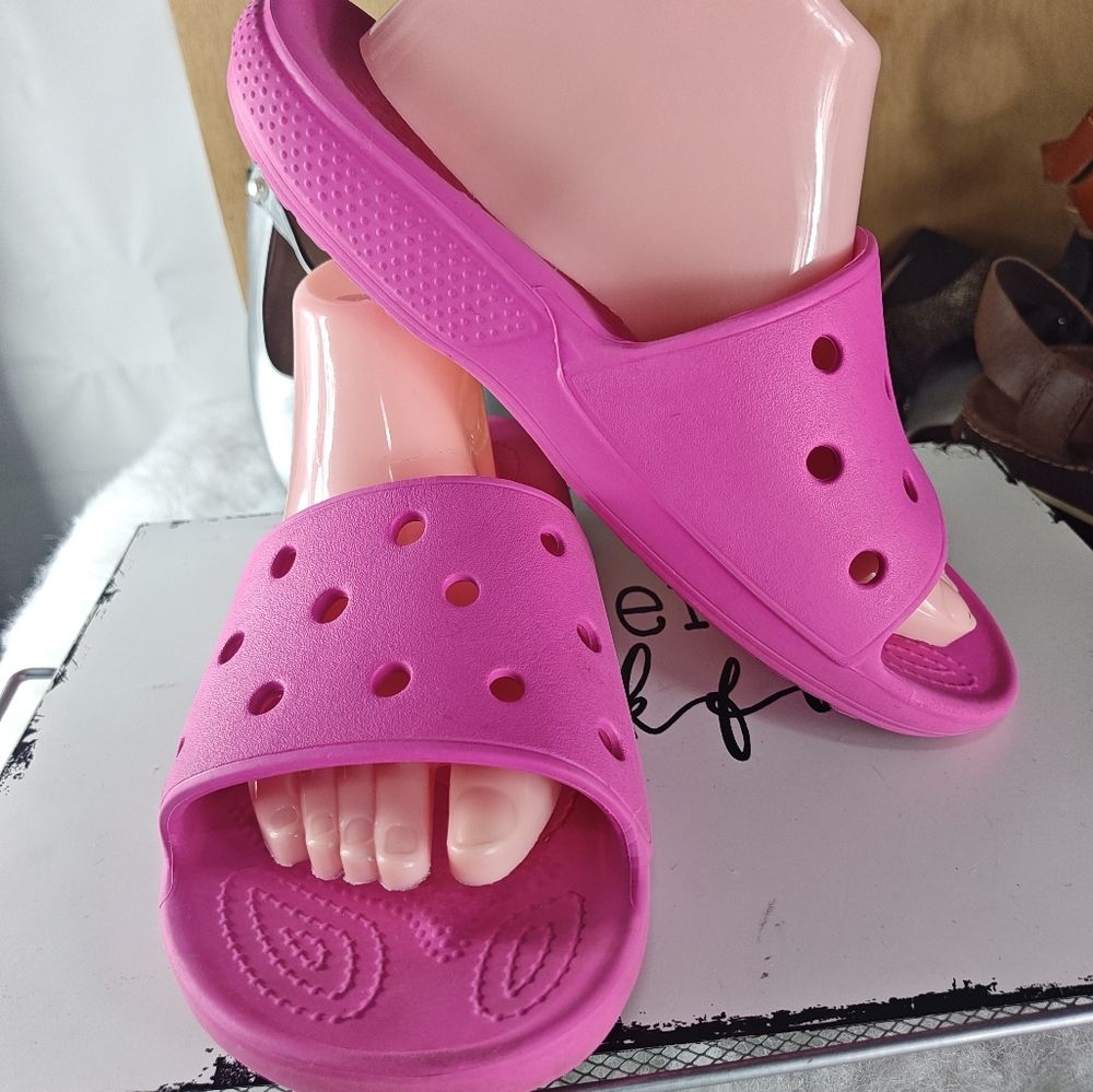 Crocs Classic Slides Men's Size 8 Women’s Size 10 Taffy Pink Unisex - Picture 5 of 11